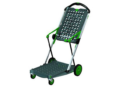 The Clax Cart Trolley tray folded up to transport bulky items